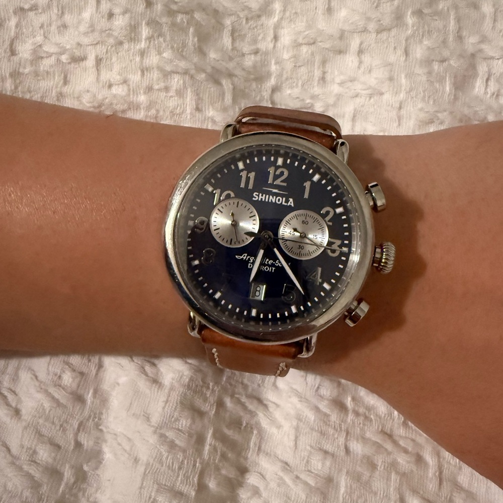 Shinola The Runwell Chrono 41 mm stainless steeled case and brown leather watch